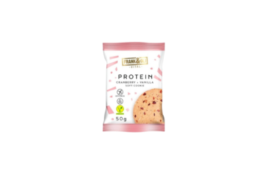 zdrowe przekaski ciastko Weganskie Bezglutenowe Protein-Cookie-Cranberry Vanilla Bez dodatku cukrow 50g FrankOli